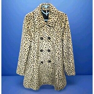 Free People Leopard Print Double Breasted Swing Coat Faux Fur Women's 4